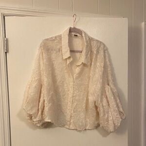 SHEIN Off-White Textured Button-Up Blouse